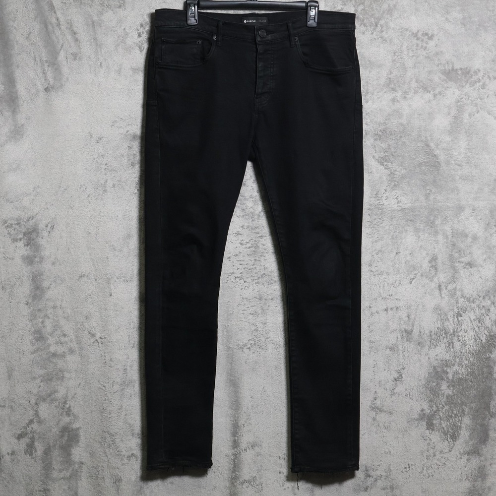 Purple Brand Jeans Mens 36x33 Black Skinny Slim Distressed P001 Frayed Hem
